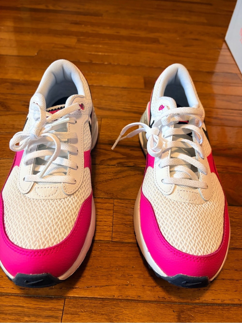 Nike  Airmax White and Bright Pink Youth Athletic Sneakers box is missing lid